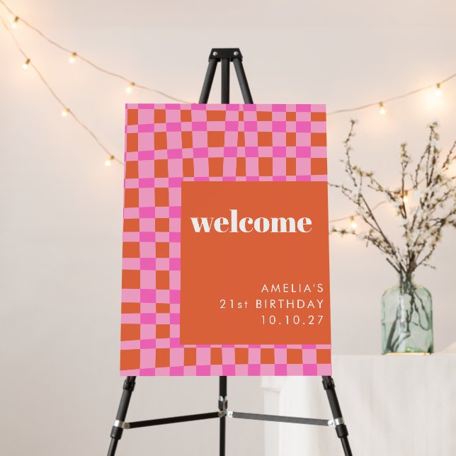 Abstract Pink Orange Custom 21st Birthday Welcome Foam Board (In Situ (Stand))