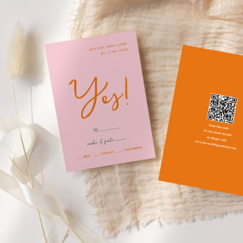 Abstract Pink & Orange Fun Colors Wedding Rsvp Card by CartitaDesign at Zazzle