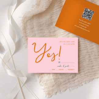 Abstract pink orange fun colors wedding rsvp card