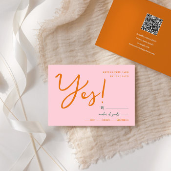 Abstract Pink Orange Fun Colors Wedding Rsvp Card by CartitaDesign at Zazzle
