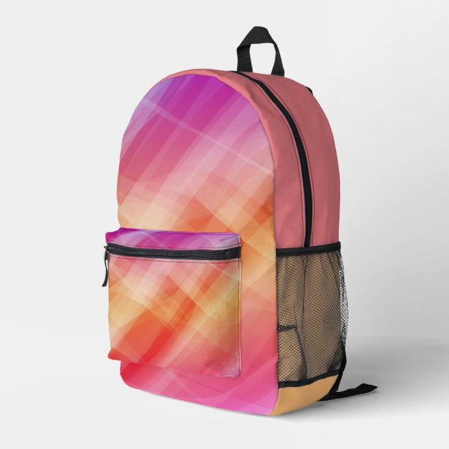 Abstract Pink & Orange Geometric Printed Backpack  (Back Corner Right)