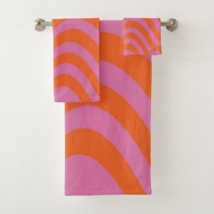 Abstract Pink Orange Retro Wavy Stripe Bold Modern Bath Towel Set