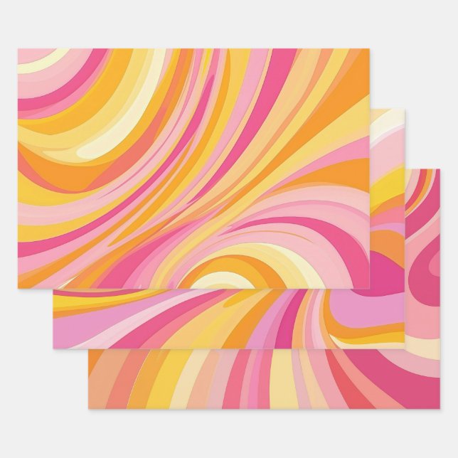 Abstract Pink Orange  Wrapping Paper Sheets (Set)