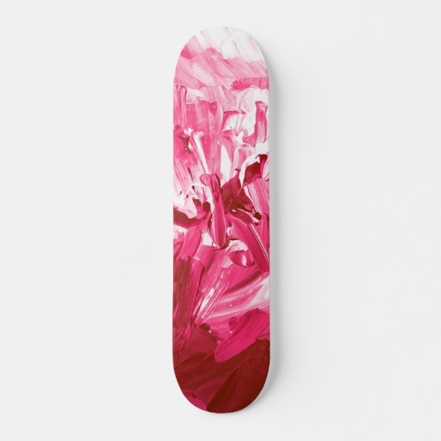 Abstract Pink Paint Waves Skateboard (Front)