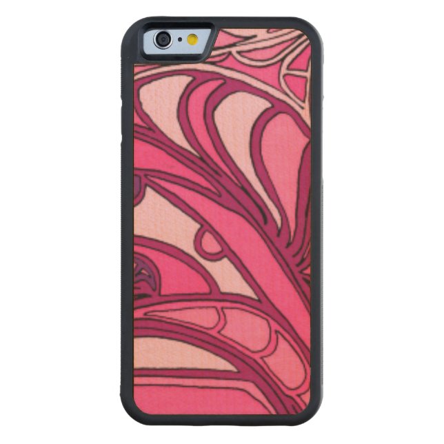Abstract Pink Panel Painting Carved Wood iPhone Case (Back)