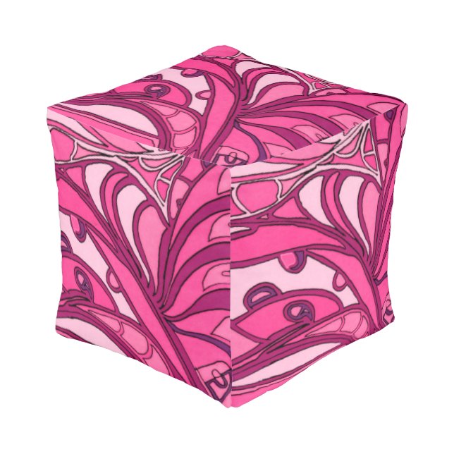 Abstract Pink Panel Painting Pouf (Angled Front)