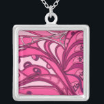 Abstract Pink Panel Painting Silver Plated Necklace<br><div class="desc">A Daliesque print,  this abstract pink painting by Tina Kafantaris features twisted,  melted lines segmented into three panels. A vibrant surrealist print that would look great on a number of products. Get yours today!</div>