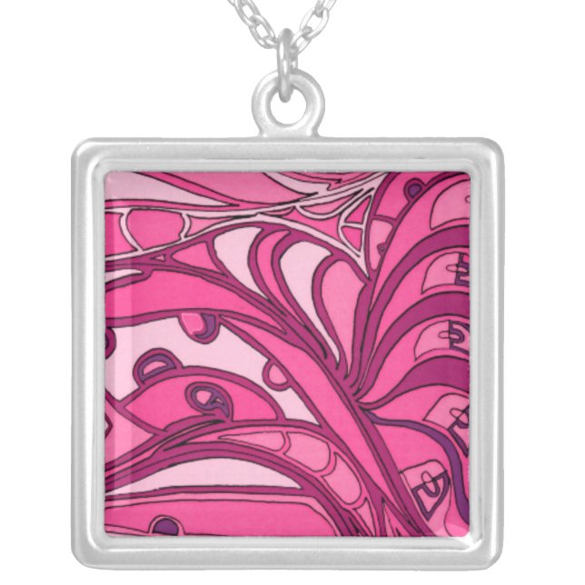 Abstract Pink Panel Painting Silver Plated Necklace (Front)