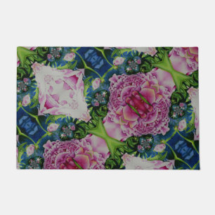 Abstract pink peony floral watercolor painting doormat