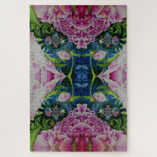 Abstract pink peony floral watercolor painting jigsaw puzzle