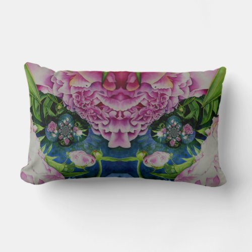 Abstract pink peony floral watercolor painting lumbar pillow