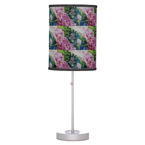 Abstract pink peony floral watercolor painting table lamp