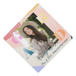 Abstract Pink Photo Senior Grad Name Class of 2026 Graduation Cap Topper