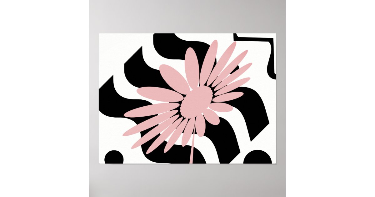 Abstract Pink Pop of Color Black White Poster | Zazzle.com
