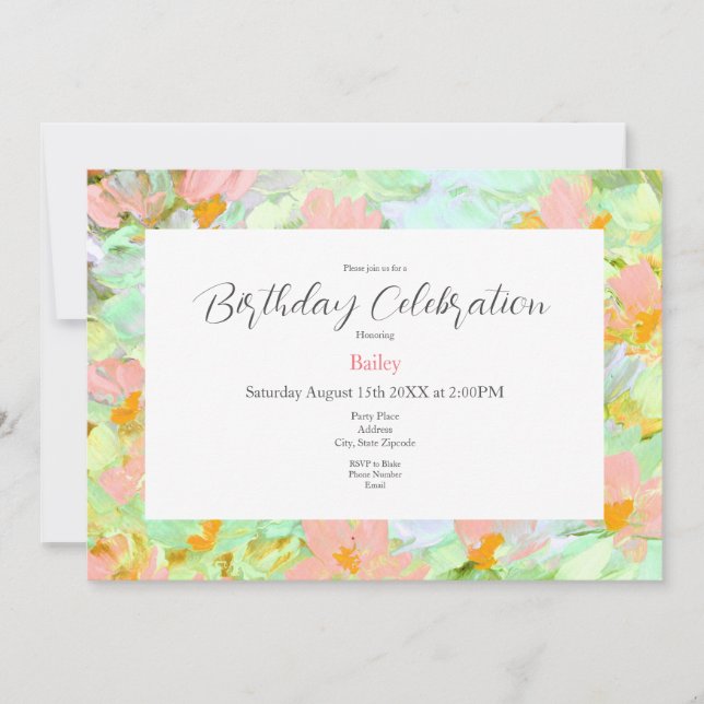Abstract Pink Poppies Invitation (Front)