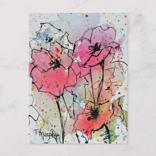 Abstract Pink Poppies Postcard