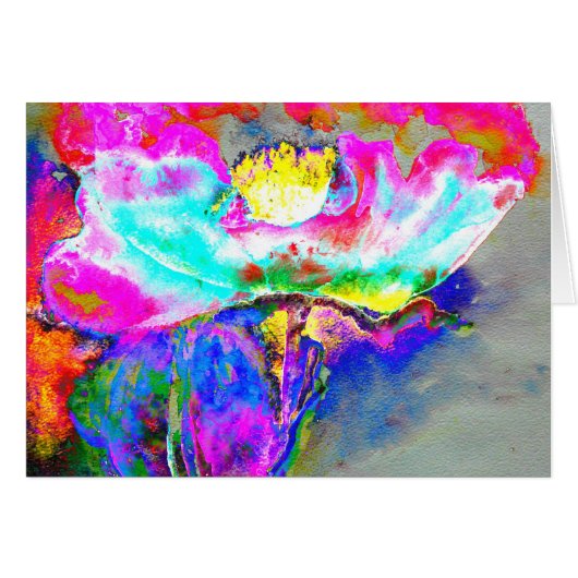 Abstract Pink Poppy, watercolor floral painting (Front Horizontal)