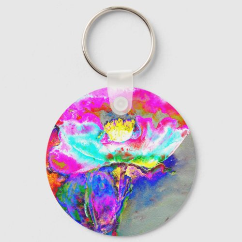 Abstract Pink  Poppy watercolor floral painting Keychain