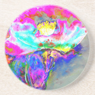 Abstract Pink Poppy, watercolor floral painting Sandstone Coaster