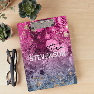 Abstract Pink Purple Agate Gold Glam Chic  Clipboard