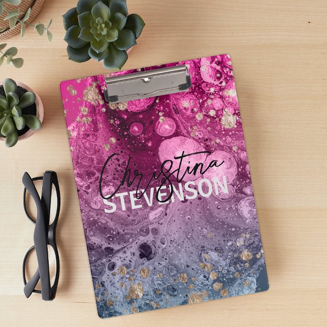 Abstract Pink Purple Agate Gold Glam Chic  Clipboard (Creator Uploaded)