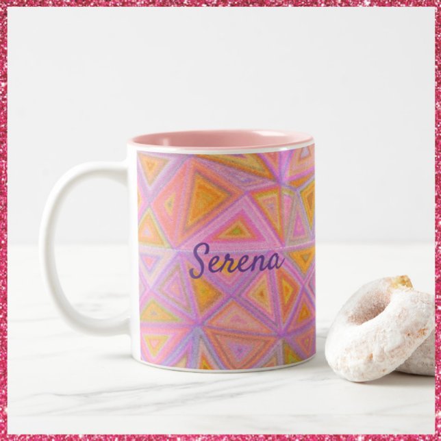 Abstract Pink Purple and Yellow Geometric  Two-Tone Coffee Mug (Creator Uploaded)