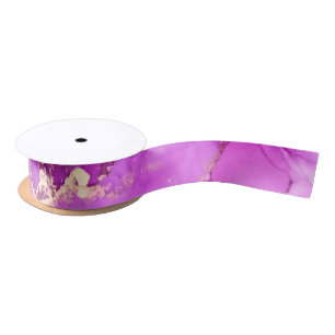 Abstract Pink Purple Black Gold Unique Art Satin Ribbon