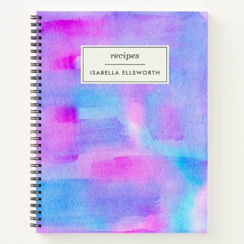 Abstract Pink Purple Blue Watercolor Personalized Notebook