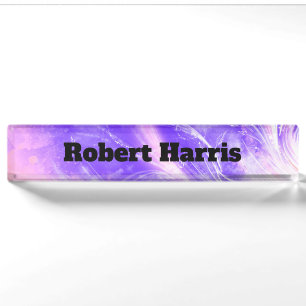 Abstract pink Purple Dandelions and fireflies Desk Name Plate