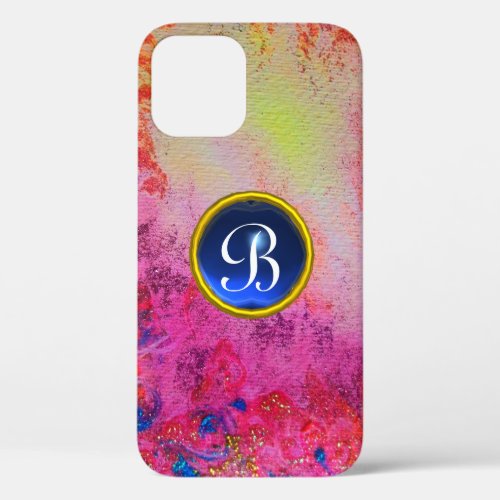 ABSTRACT PINK PURPLE FLORAL BLUE GEM MONOGRAM iPho iPhone 12 Case