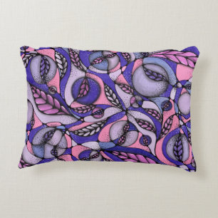 Abstract Pink Purple Floral Doodle Pattern Lumbar  Accent Pillow
