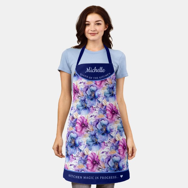 Abstract Pink Purple floral pretty personalized Apron (Worn)