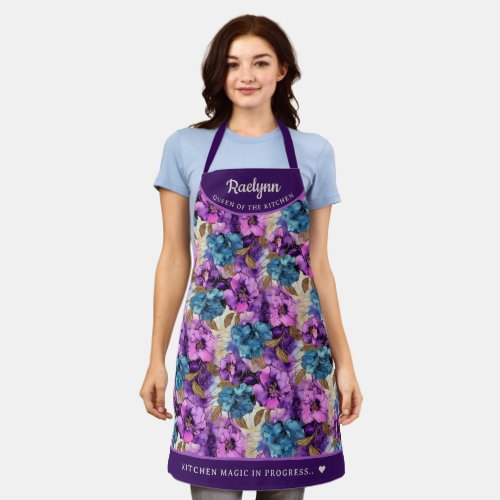 Abstract Pink Purple floral pretty personalized Apron