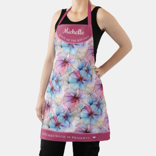 Abstract Pink Purple floral pretty personalized Apron (Insitu)
