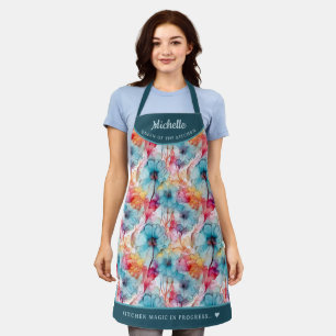 Abstract Pink Purple floral pretty personalized Apron