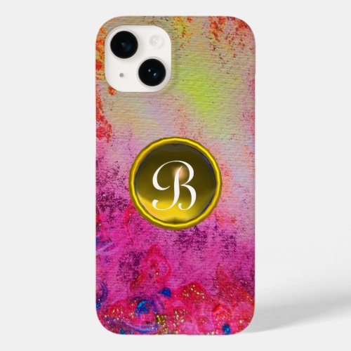 ABSTRACT PINK PURPLE FLORAL YELLOW GEM MONOGRAM  Case_Mate iPhone 14 CASE