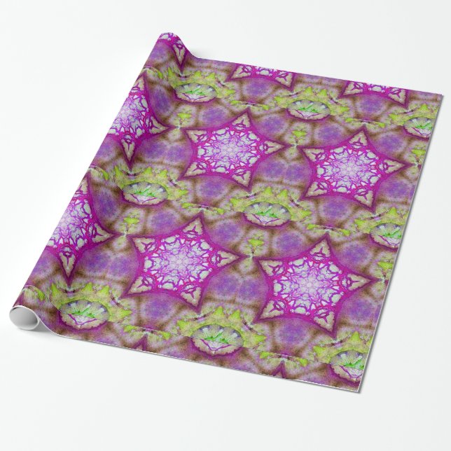 ABSTRACT PINK PURPLE FUCHSIA STAR WRAPPING PAPER (Unrolled)