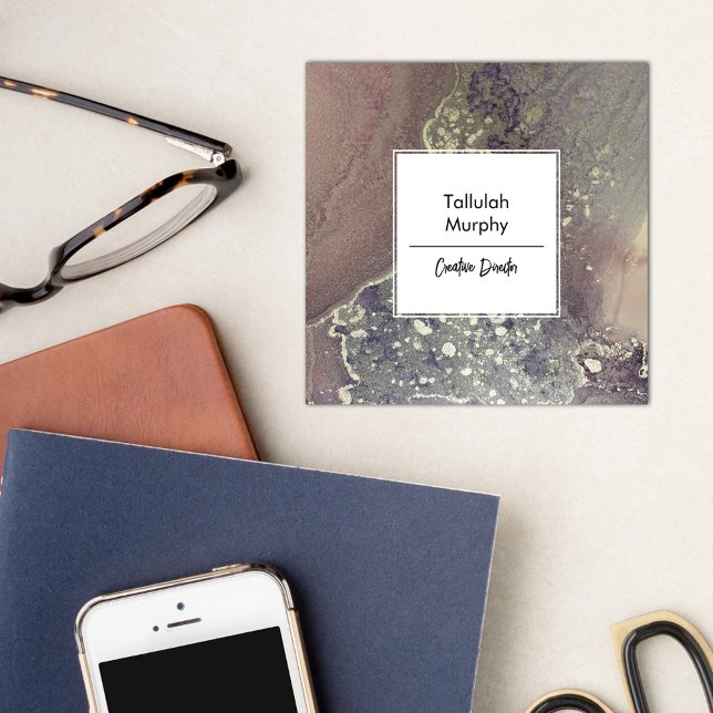 Abstract Pink Purple Silver Alcohol Ink Liquid Art Square Business Card (Creator Uploaded)