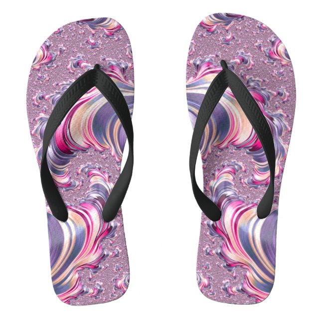 Abstract Pink Purple Spiral Fractal Flip Flops (Footbed)