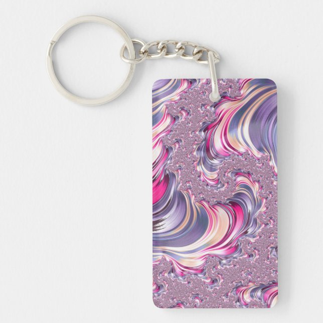 Abstract Pink Purple Spiral Fractal Keychain (Front)