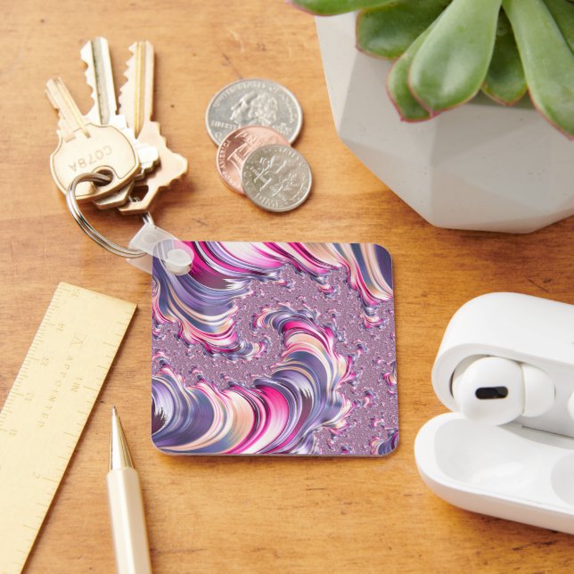 Abstract Pink Purple Spiral Fractal Keychain (Desk)