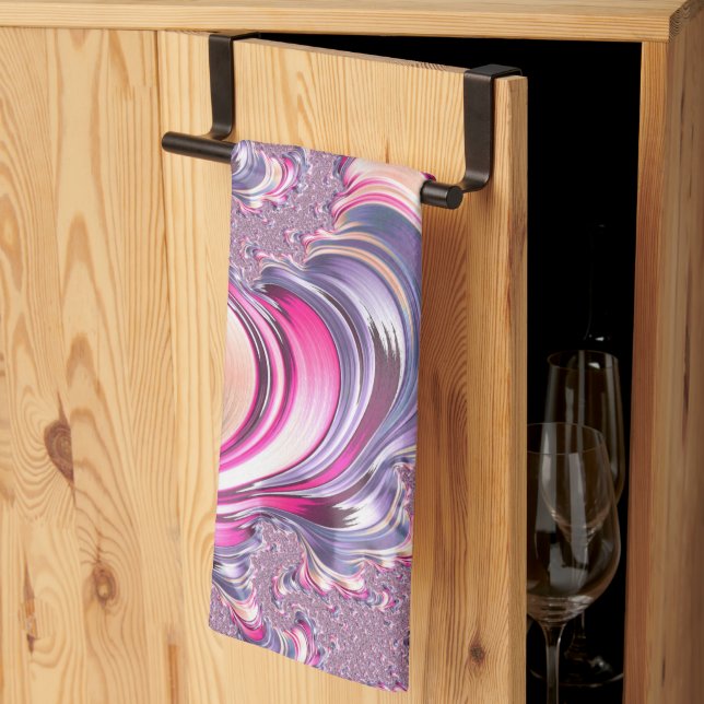 Abstract Pink Purple Spiral Fractal Kitchen Towel (Thirds Fold)