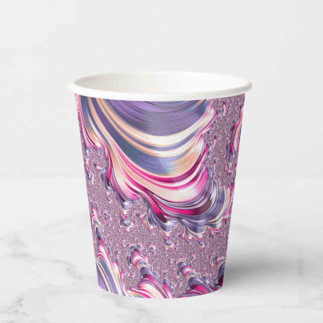 Abstract Pink Purple Spiral Fractal Paper Cups (Front)