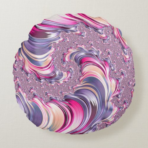 Abstract Pink Purple Spiral Fractal Round Pillow