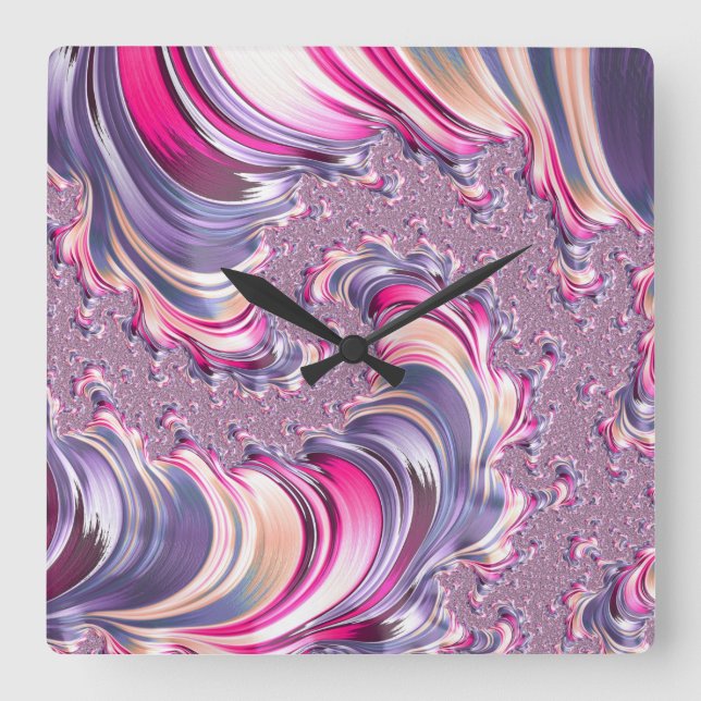 Abstract Pink Purple Spiral Fractal Square Wall Clock (Front)