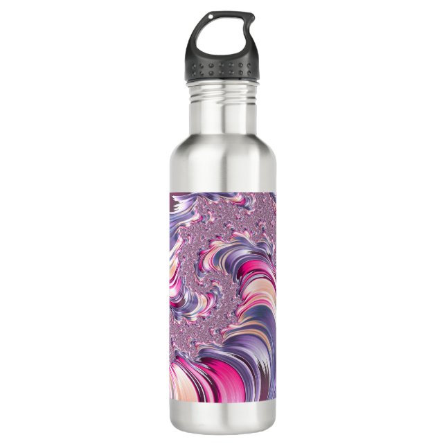 Abstract Pink Purple Spiral Fractal Stainless Steel Water Bottle (Front)