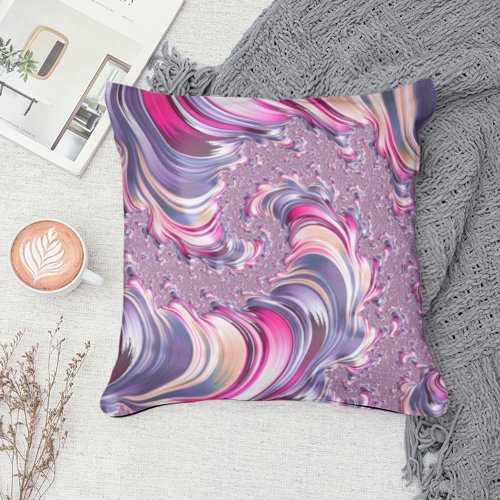 Abstract Pink Purple Spiral Fractal Throw Pillow