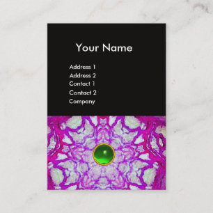 ABSTRACT PINK PURPLE STAR ,GREEN GEMSTONE MONOGRAM BUSINESS CARD