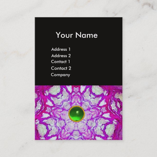 ABSTRACT PINK PURPLE STAR ,GREEN GEMSTONE MONOGRAM BUSINESS CARD (Front)