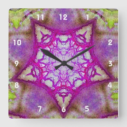 ABSTRACT PINK PURPLE STAR SQUARE WALL CLOCK